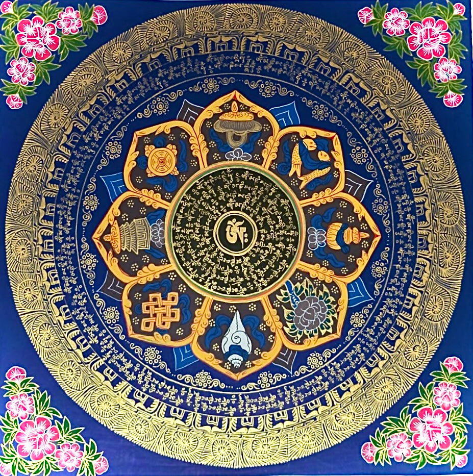朱紅底佛眼咒輪曼陀羅唐卡 Red Buddha Eye Mantra Mandala Thangka