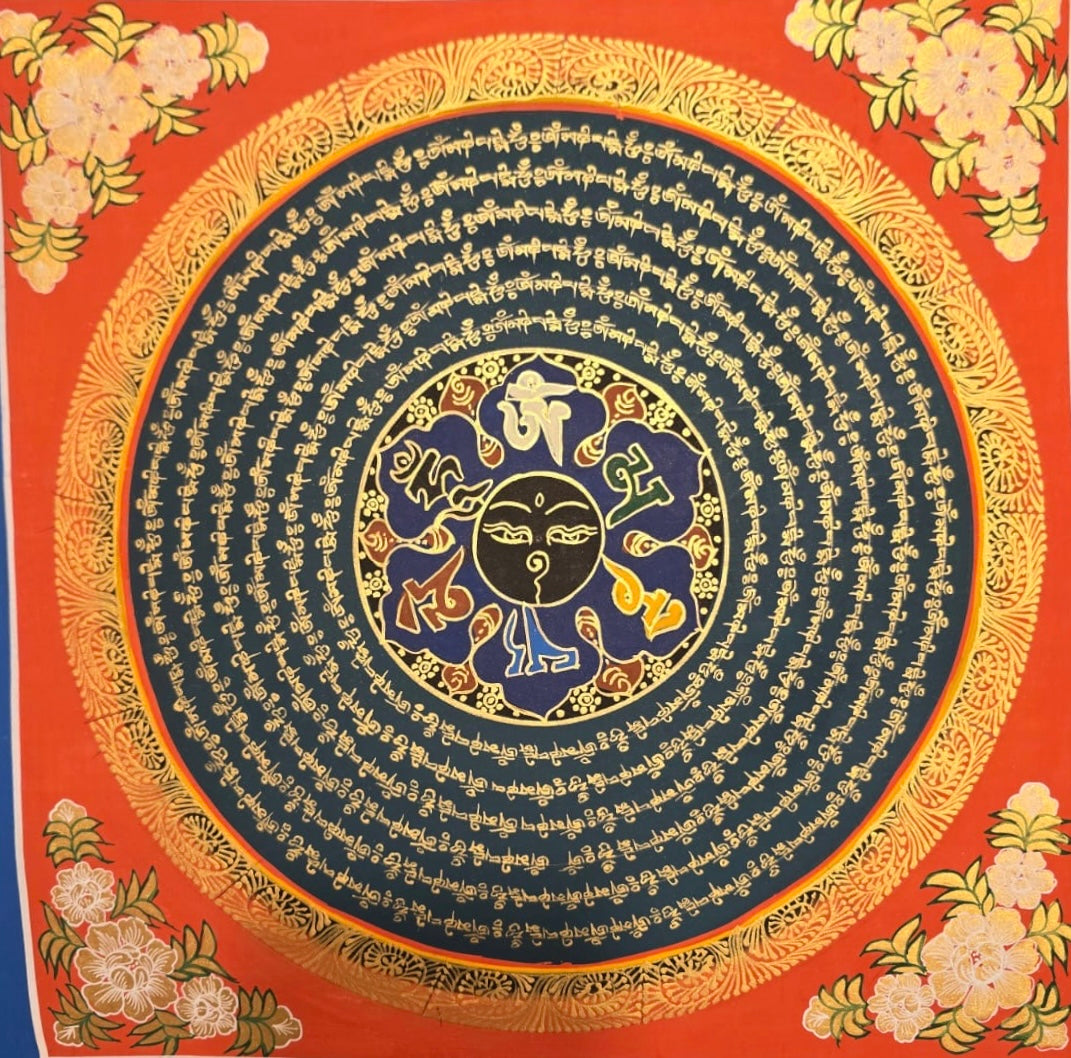 黑底金文星形曼陀羅唐卡 Black Gold Star Mandala Thangka