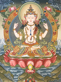 四臂觀音24k金唐卡 | Four-Armed Avalokitesvara 24k Gold Thangka