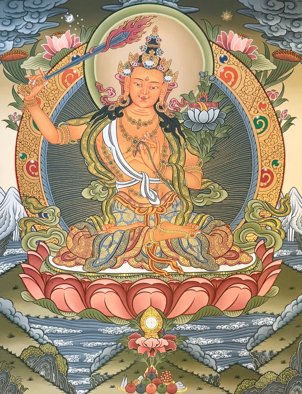 文殊菩薩24k金唐卡 | Manjushri 24k Gold Thangka