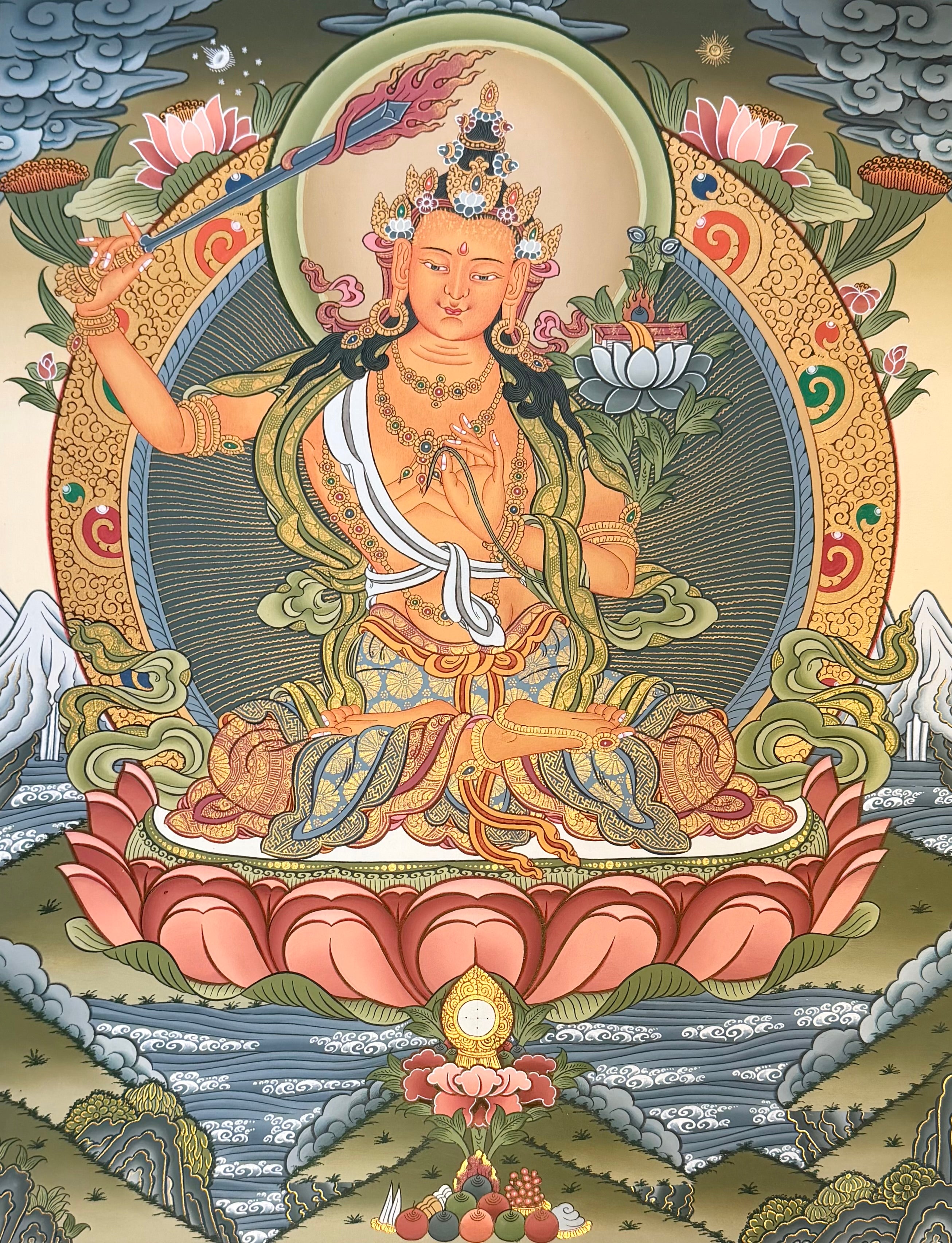 文殊菩薩24k金唐卡 | Manjushri 24k Gold Thangka