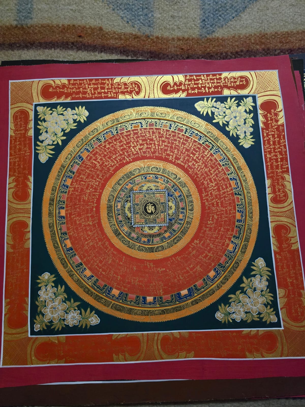 黑底佛眼蓮花曼陀羅唐卡 Black Lotus Buddha Eye Mandala Thangka