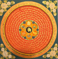 藍底OM字方形曼陀羅唐卡 | Blue Square OM Mandala Thangka