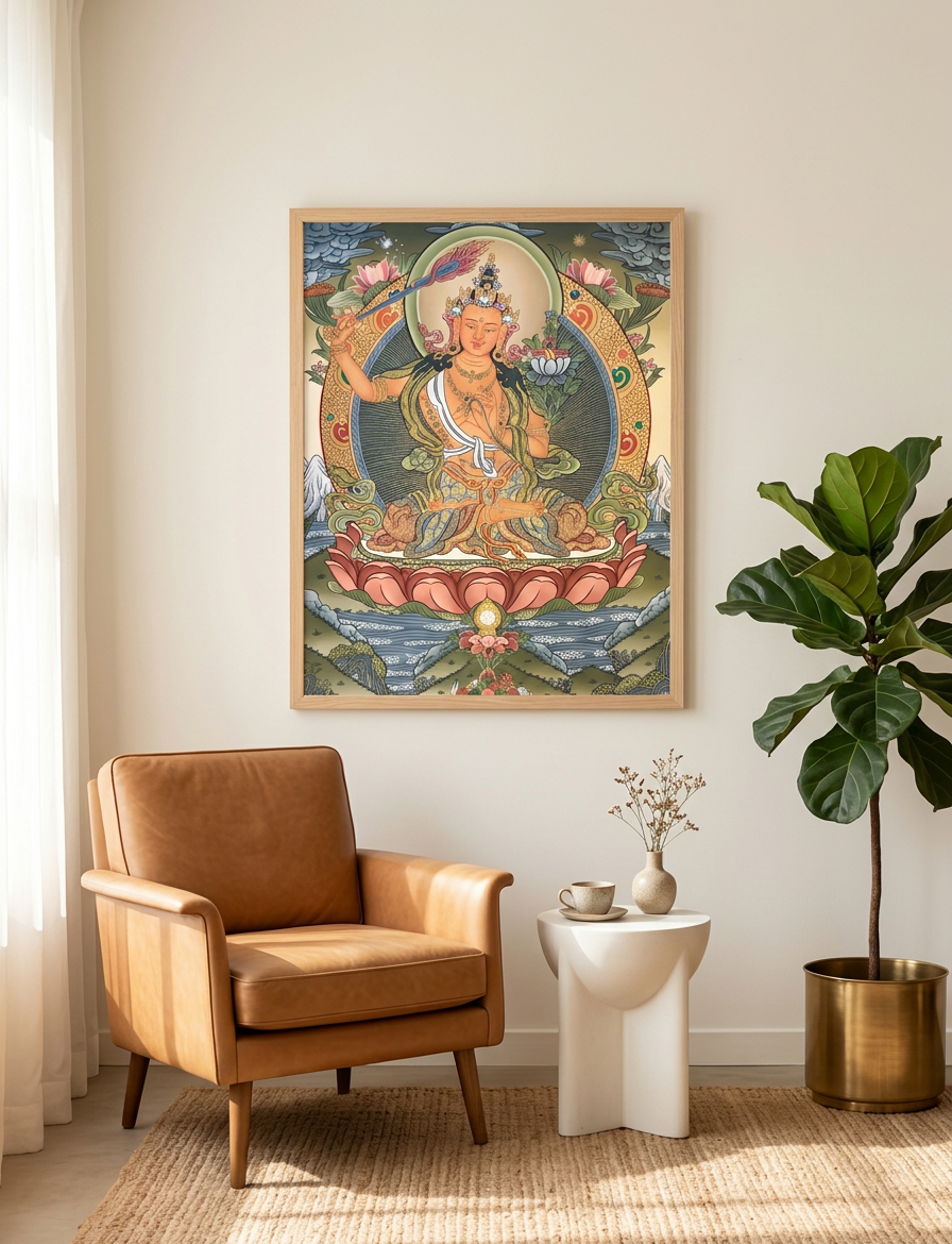 文殊菩薩24k金唐卡 | Manjushri 24k Gold Thangka